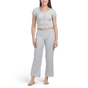 LALA SLEEPWEAR Heather Grey Jolie Button Front Lounge Set